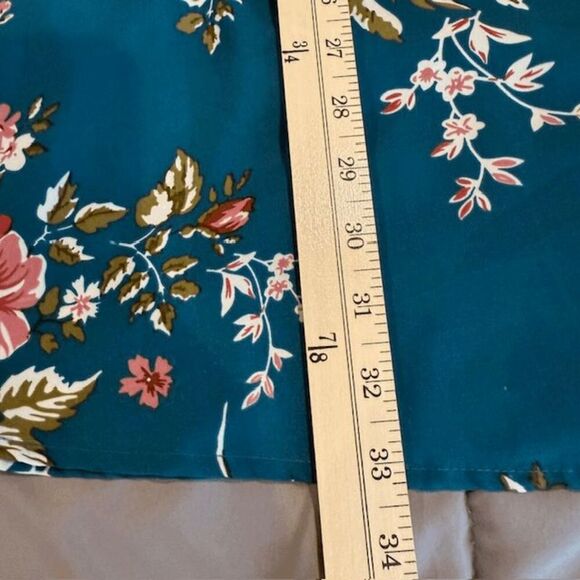 Altar'd State Floral Teal Long Sleeve Dress Empire Waist Bell Sleeves Size Small - Picture 9 of 11